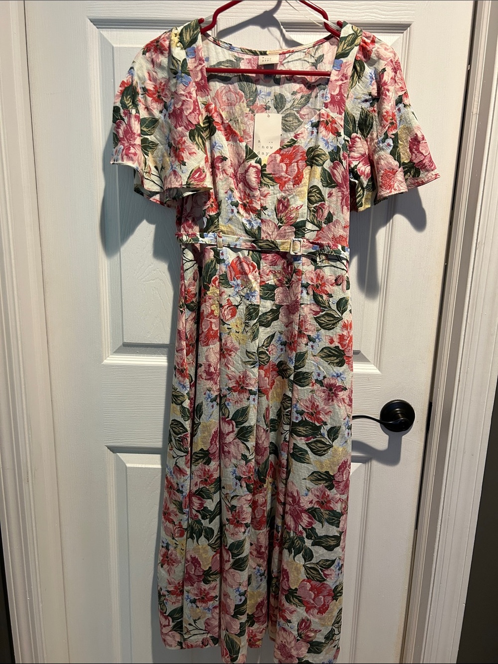 A New Day floral V-Neck Midi Dress with pockets and belt